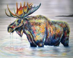 236x188 Autumn Glimpse Greeting Card By Marion Rose Moose - Abstract Moose Painting