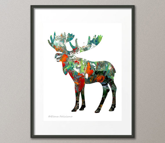 570x494 Fine Art Print Moose Wild Animals Wilderness Country Living - Abstract Moose Painting