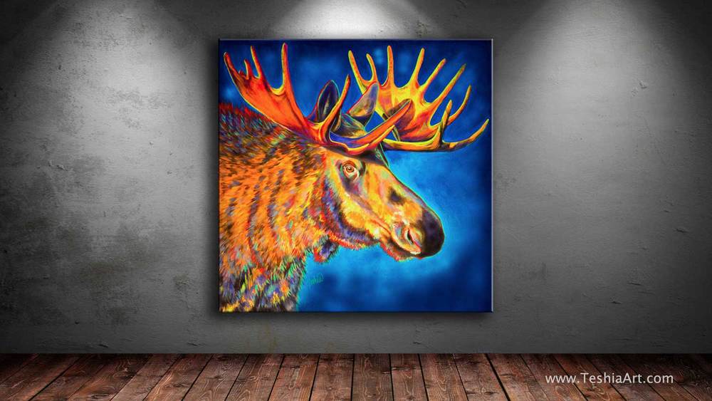 1000x563 Moose Blues Teshiaart - Abstract Moose Painting