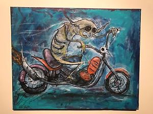 300x224 Gus Fink Art Original Painting Outsider Lowbrow Abstract - Abstract Motorcycle Painting