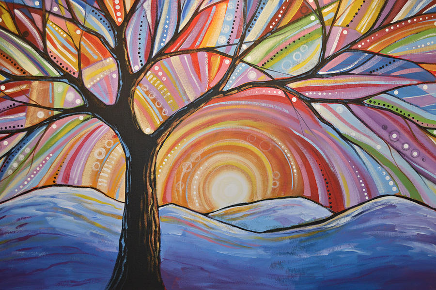 900x598 Original Abstract Tree Landscape Painting Mountain Majesty - Abstract Mountain Painting