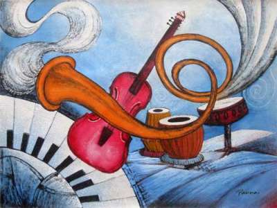 400x300 Blues Music Art - Abstract Music Painting