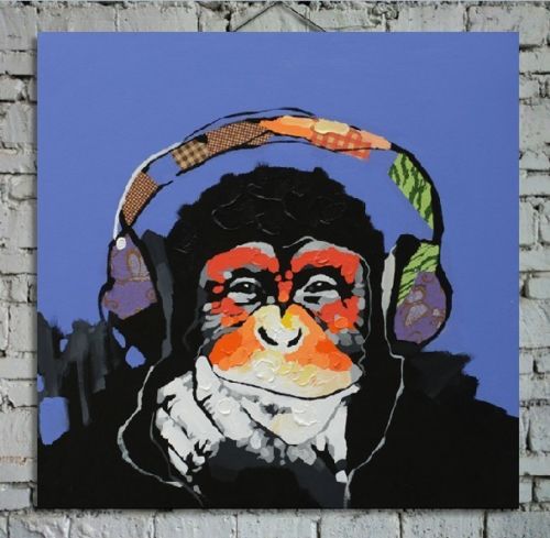 500x489 Hand Painted Abstract Art Monkey Gorilla Dj Headphone Music Canvas - Abstract Music Painting