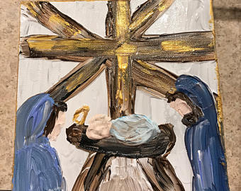 340x270 Medium Abstract Church Painting - Abstract Nativity Painting