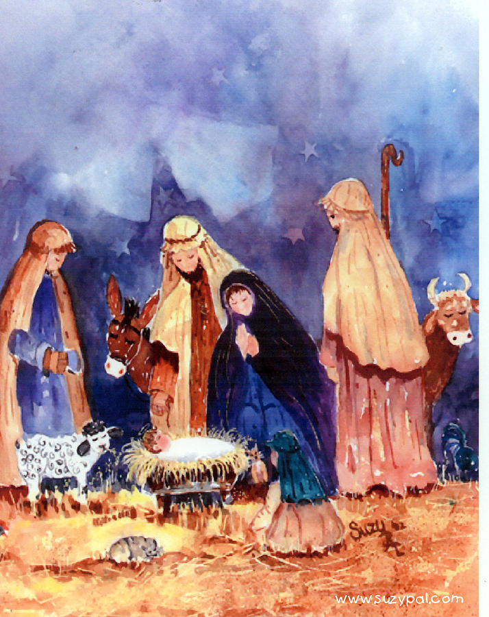 714x900 Nativity Painting By Suzy Pal Powell - Abstract Nativity Painting