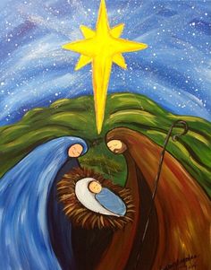 236x301 Original Abstract Acrylic Painting Of A Christmas Nativity Scene - Abstract Nativity Painting