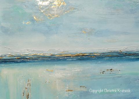480x343 Original Art Blue Abstract Painting Seascape Ocean Aqua Blue Gold - Abstract Ocean Painting
