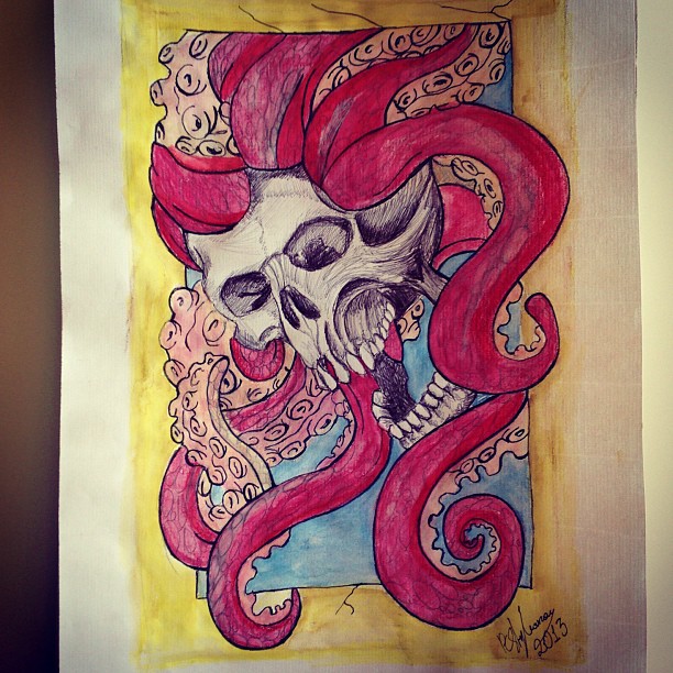 612x612 Octopus Skull By Petervsall - Abstract Octopus Painting