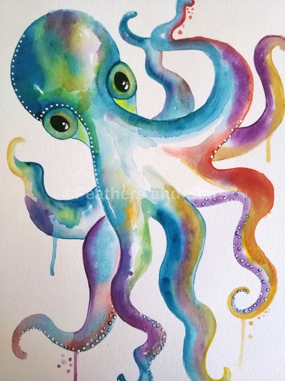 570x760 Watercolor Octopus Painting - Abstract Octopus Painting