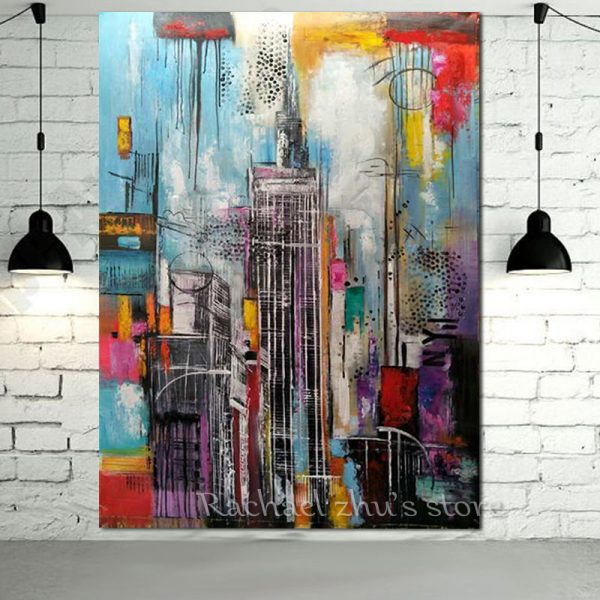 600x600 Hand Painted Modern Abstract Oil Painting On Canvas Tall Building - Abstract Oil Painting On Canvas