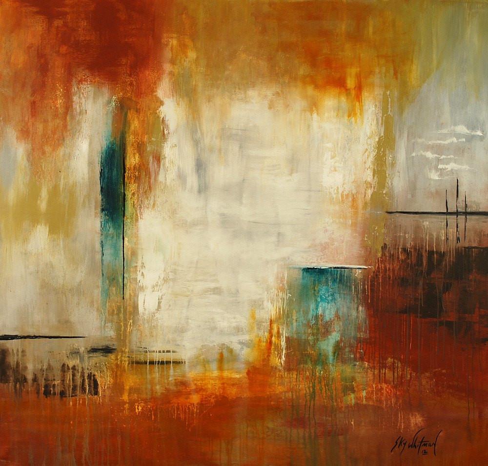 1000x955 Huge 60x60 Burnt Orange Abstract Contemporary Painting Sky - Abstract Orange Painting