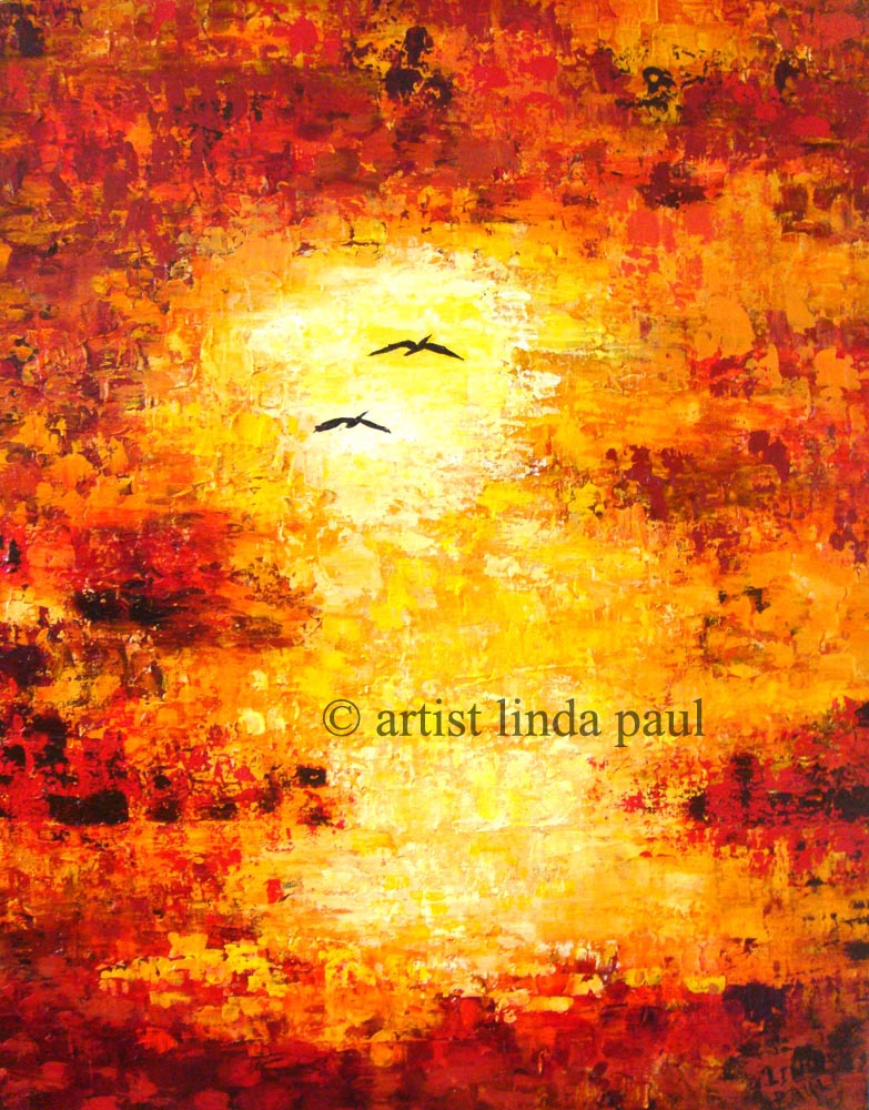 783x1000 Abstract Artwork Paintings Of Sunset Landscape With Sea Birds - Abstract Orange Painting