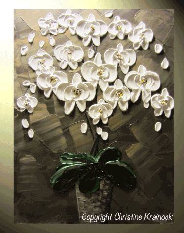 379x480 Original Art Abstract Painting Orchids White Flowers Textured - Abstract Orchid Painting