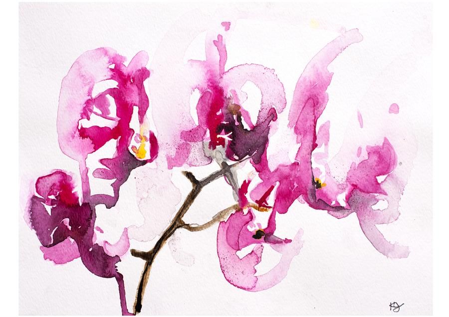 900x636 Pin By Karina Pienaar On Waterverf Blomme Watercolor - Abstract Orchid Painting