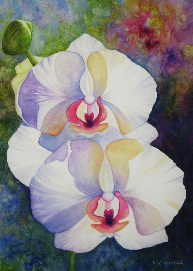 642x900 White Orchids Painting By Kerri Ligatich - Abstract Orchid Painting