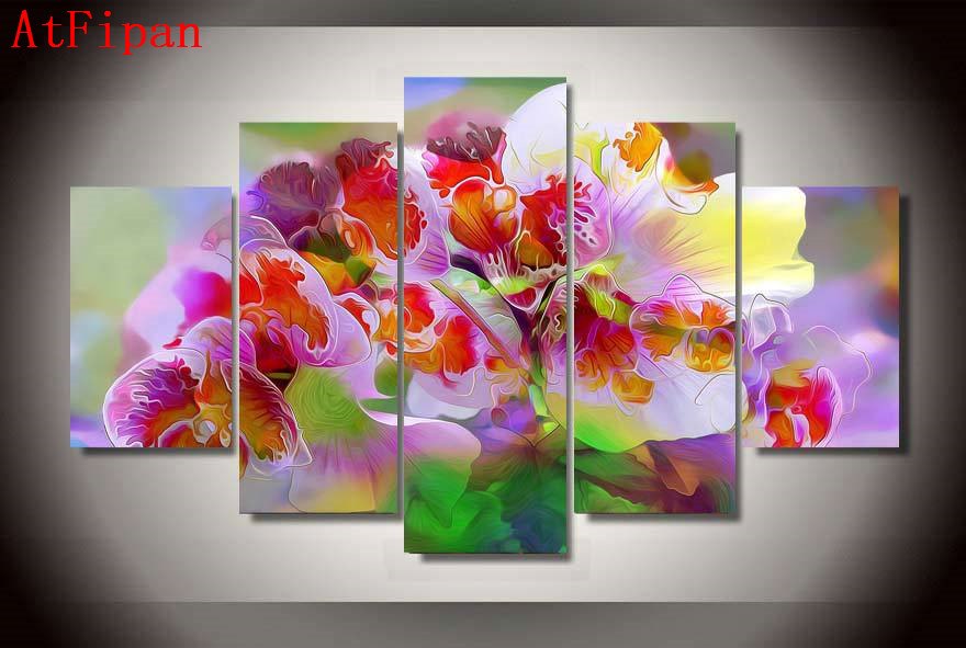 880x591 Buy Atfipan Top Rated Modular Pictures 5p - Abstract Orchid Painting