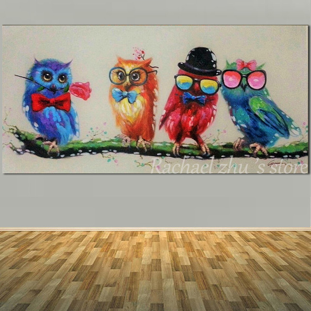 640x640 Large Size Hand Painted Abstract Philosopher Loverly Owl Oil - Abstract Owl Painting