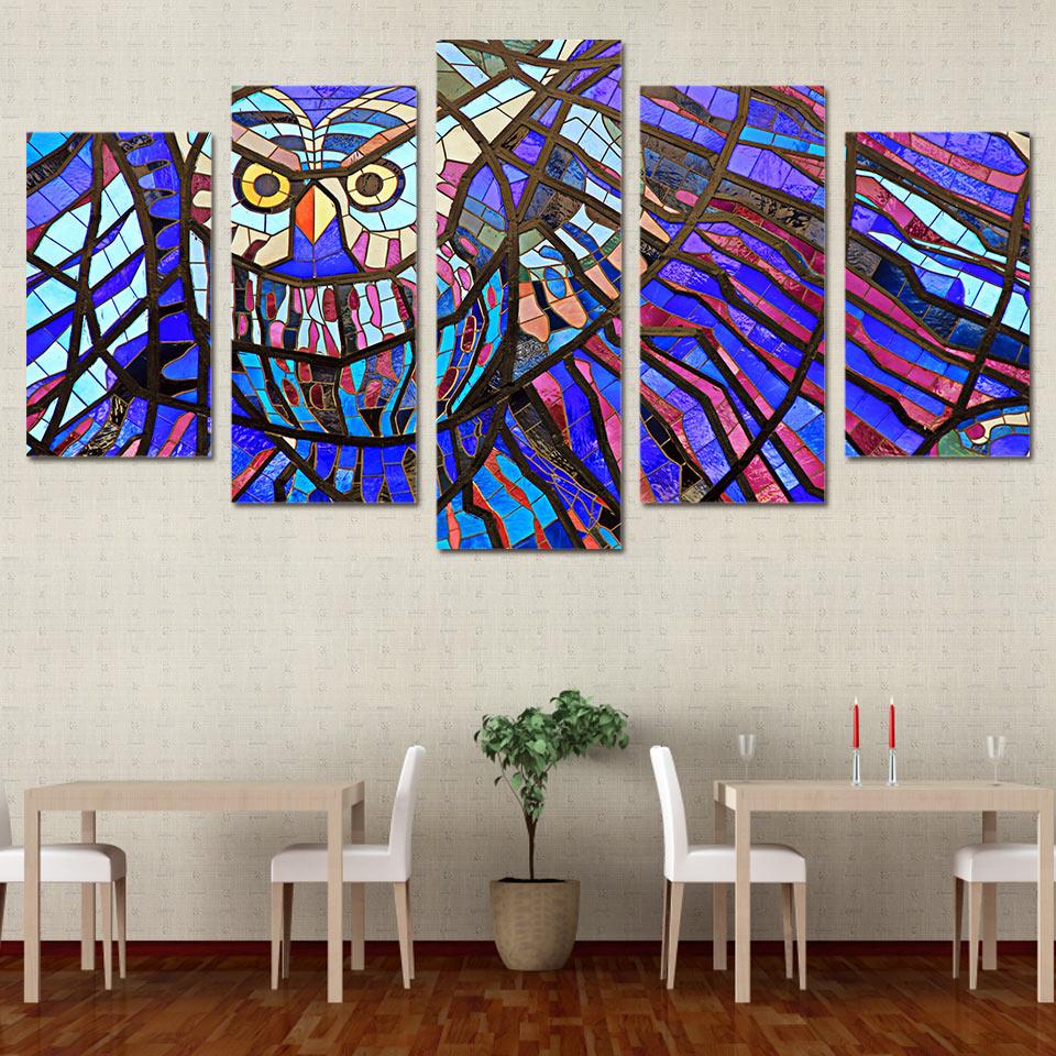 960x960 Abstract Owl Stained Glass Wall Art Panel Canvas Print Poster - Abstract Owl Painting