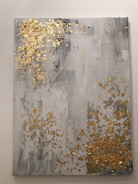 564x752 Light Grey And Gold Leaf Abstract Painting By Pjpaintingsart Art - Abstract Painting