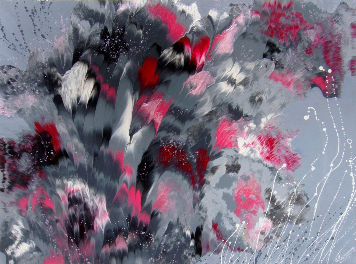 1200x891 Pink And Grey Flowers Abstract Painting (Irini Karpikioti) - Abstract Painting