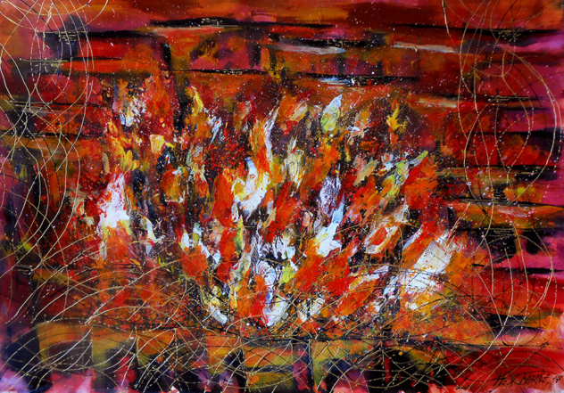 632x441 Printable Paintings Fire Abstract Fireplace Painting Colors - Abstract Painting Colorful