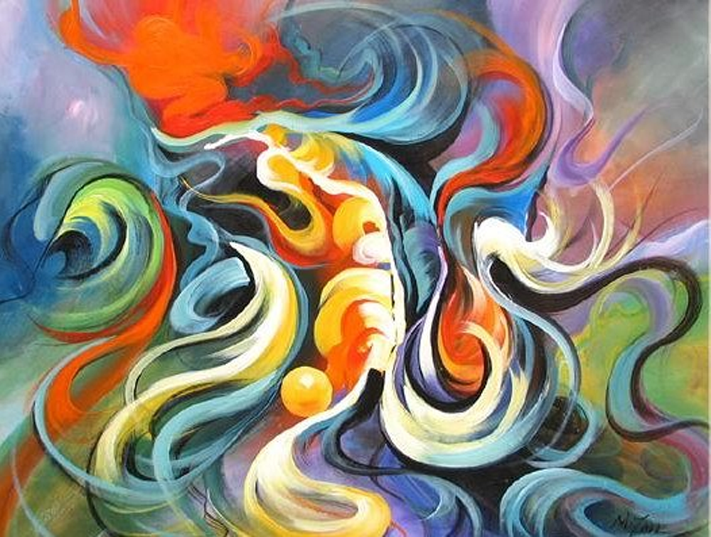 1000x755 Abstract Colored Hair Painting - Abstract Painting Colorful