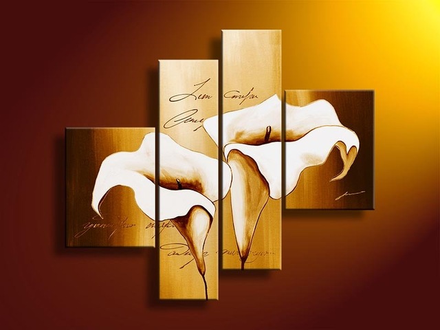 640x480 Hand Painted Oil Wall Art Golden White Flowers Decoration Abstract - Abstract Painting Designs