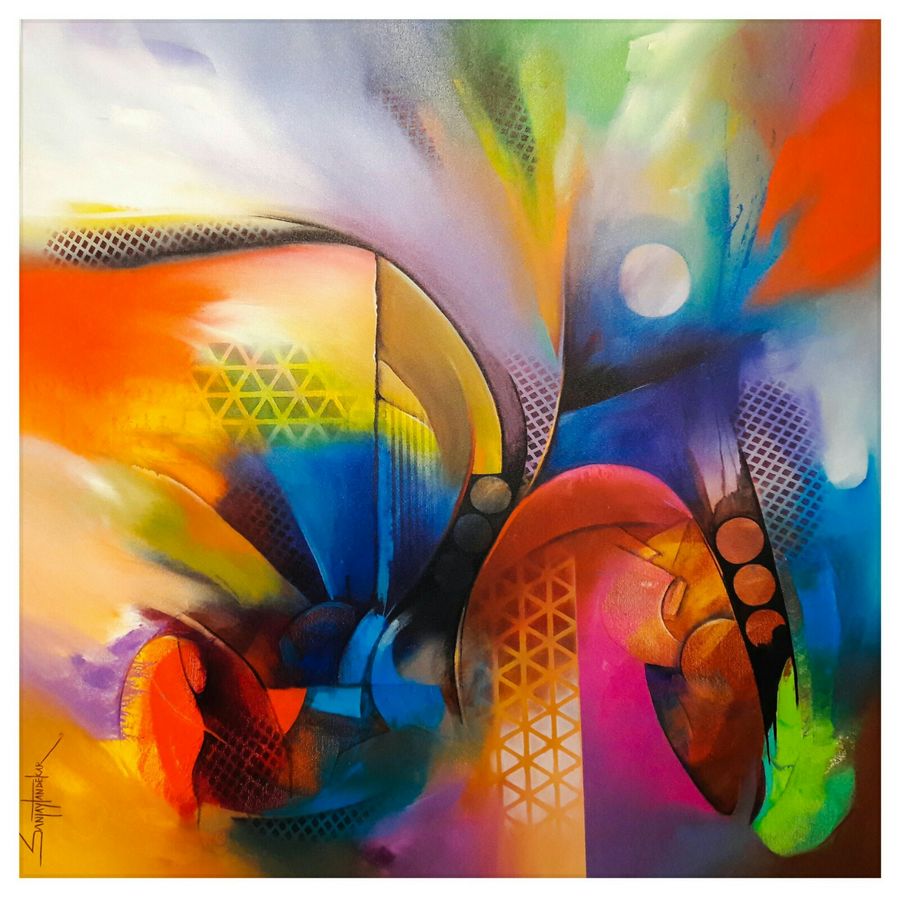 900x897 Gossip Abstract Painting By Artist Sanjay Tandekar - Abstract Painting Images