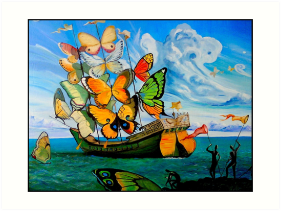 549x413 Butterfly Ship Vintage Dali Abstract Painting Print Art Prints - Abstract Painting Prints