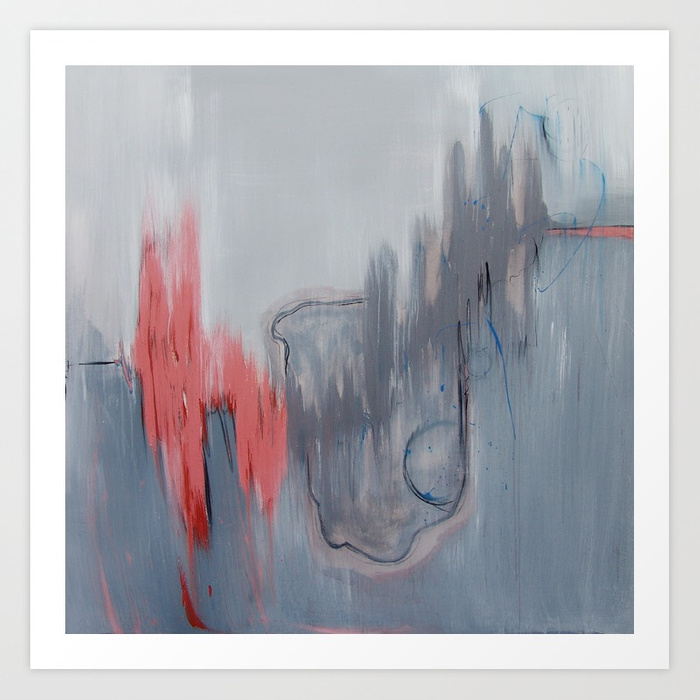 700x700 No. 15 Grey And Coral Ombre Pastel Abstract Painting Art Print By - Abstract Painting Prints