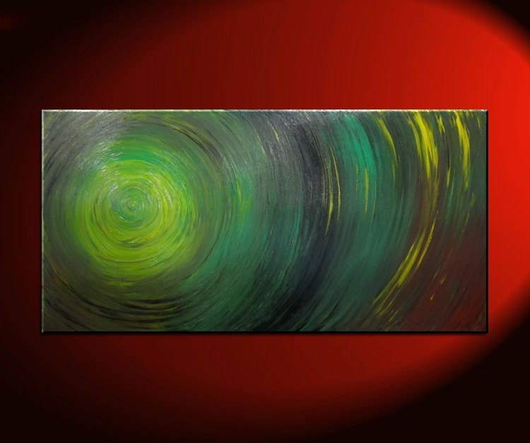 750x627 Green Abstract Painting Impasto Textured Modern Abstract Art Urban - Abstract Painting With Circles