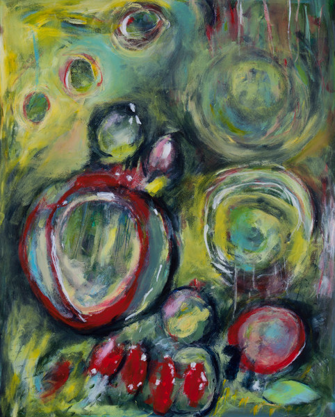 482x600 Intuitive Abstract Expressive Circles Acrylic Art Original - Abstract Painting With Circles