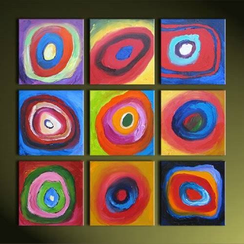 500x500 Abstract Circle In Circles Nine Panels Paintings - Abstract Painting With Circles