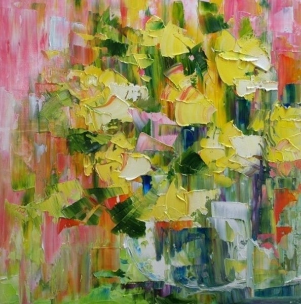 594x600 Abstract Palette Knife Flower Painting By Texas Artist Laurie Pace - Abstract Palette Knife Painting