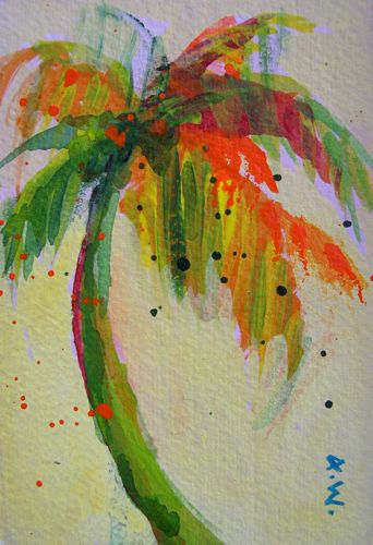 342x500 Daily Painters Abstract Gallery Tiny Palm No. 6, Acrylic On Wc - Abstract Palm Tree Painting