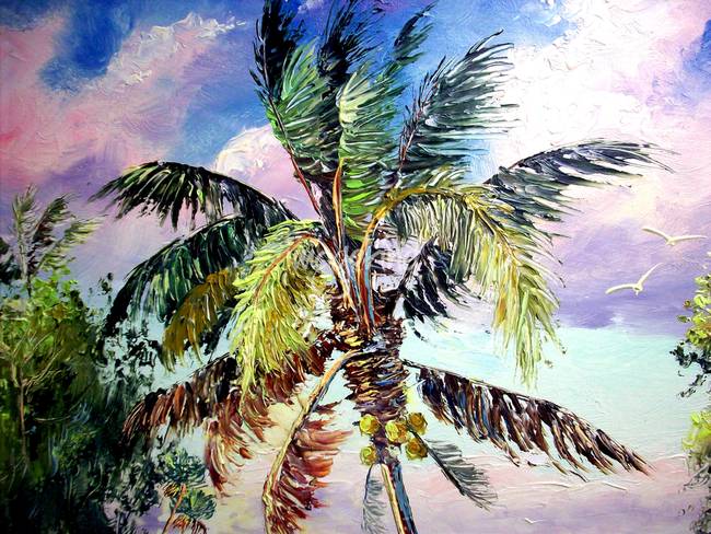 650x488 Palm Tree Oil Painting By Mazz Original Paintings - Abstract Palm Tree Painting