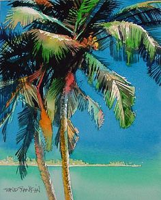 236x293 Three Palm Trees - Abstract Palm Tree Painting