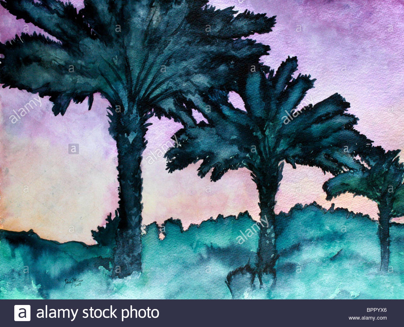 1300x1054 Modern Palm Trees Abstract Tropical Watercolor Painting Pen - Abstract Palm Tree Painting