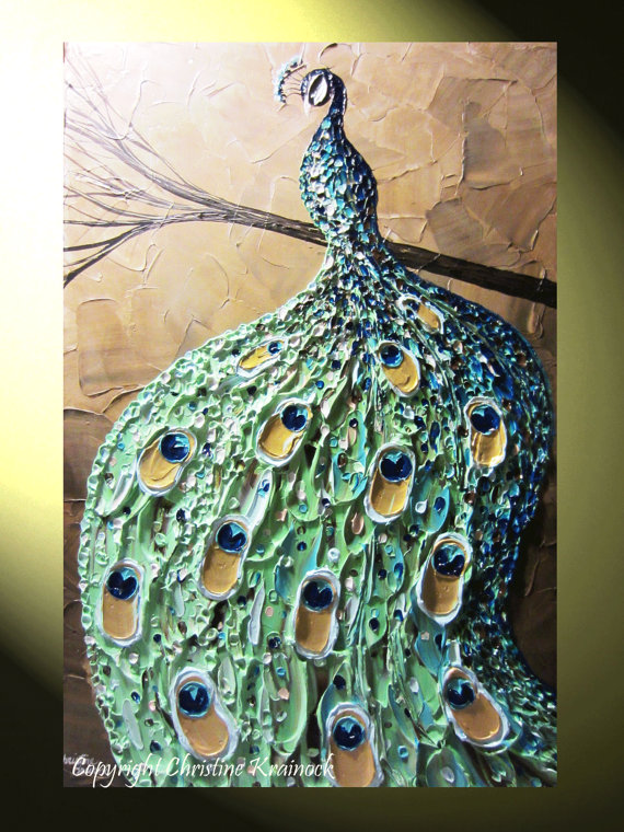 570x760 Custom Abstract Painting Peacock Textured Contemporary Impasto - Abstract Peacock Acrylic Painting