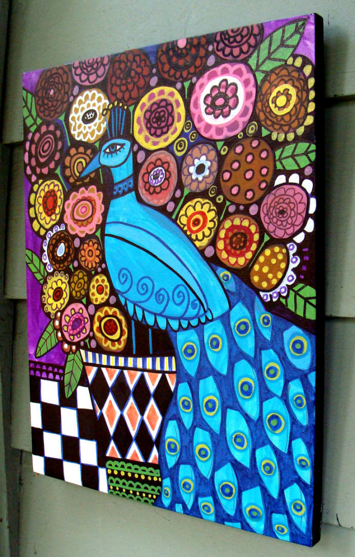 692x1085 Royal Peacock Modern Fine Abstract Folk Art Painting - Abstract Peacock Acrylic Painting