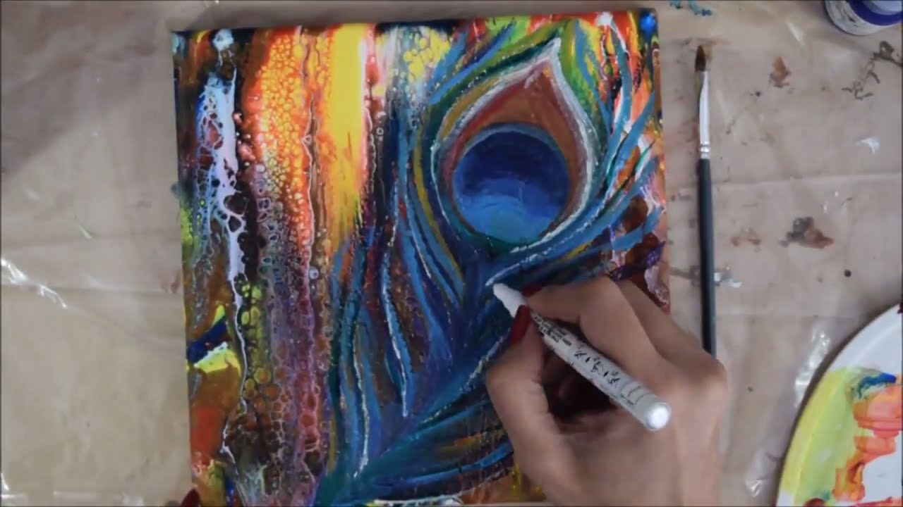 1280x720 Swipe Amp Abstract Technique How To Paint Peacock Feathers - Abstract Peacock Acrylic Painting