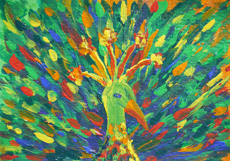 900x629 Abstract Peacock Painting By Benjavisa Ruangvaree - Abstract Peacock Acrylic Painting