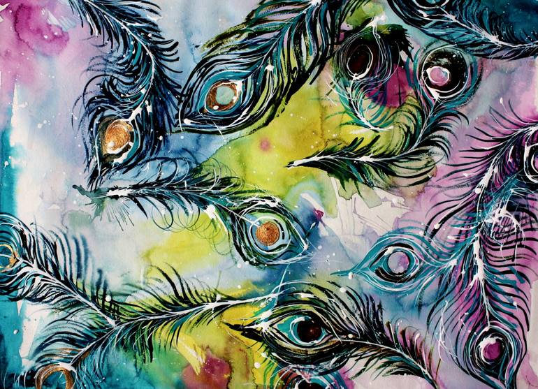 770x557 Saatchi Art Abstract Peacock Feathers Painting By Shannon Carleen - Abstract Peacock Painting