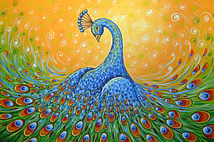 300x199 Showing Off Painting By Amy Giacomelli - Abstract Peacock Painting