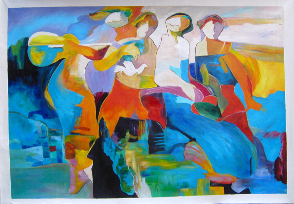 596x413 Original Abstract Music Band Art Oil Painting - Abstract People Painting