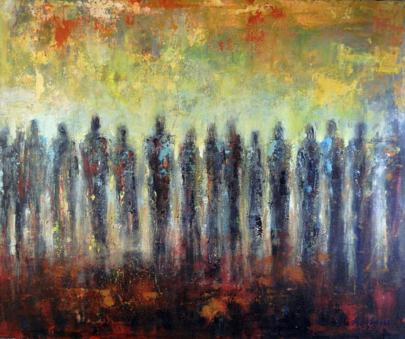 570x477 Abstract People Art Masses Of People Large Original Painting - Abstract People Painting