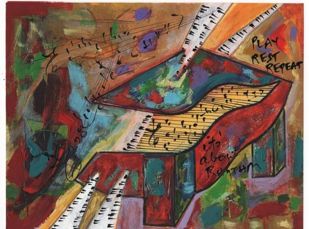 620x460 Red Piano - Abstract Piano Painting