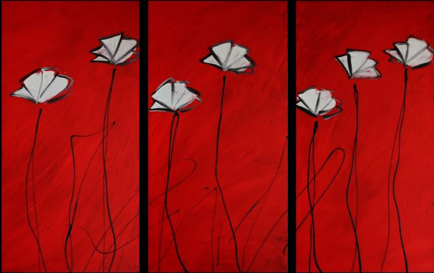 867x545 3 Piece Abstract Poppies Canvas Painting In Red Temple Amp Webster - Abstract Poppy Painting