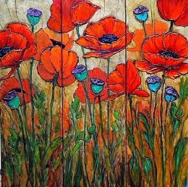 600x598 Poppy Painting Flower Art Poppy Garden By Colorado Mixed Media - Abstract Poppy Painting
