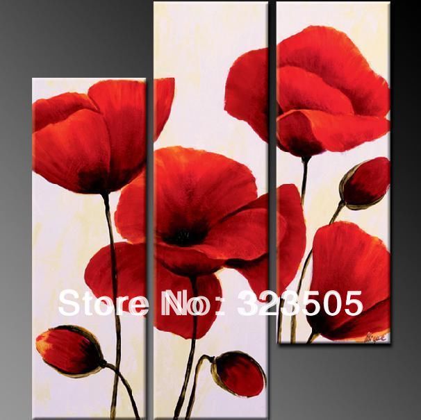 606x605 3 Panel Red Poppy Floral Canvas Wall Art Abstract Modern Acrylic - Abstract Poppy Painting